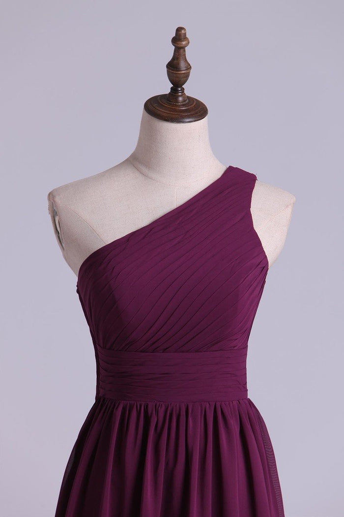Magenta One-Shoulder A-Line Long Maid of Honor Dress