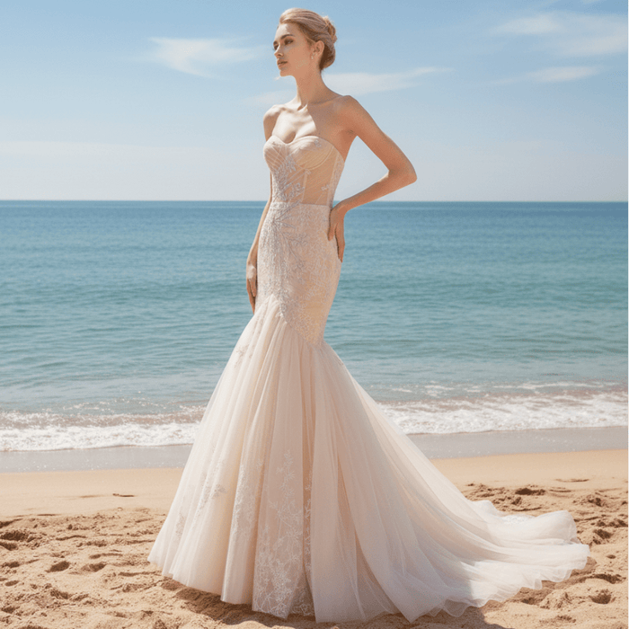 Mermaid Boho Wedding Dress Strapless Bridal Wedding Gown - Rosymae