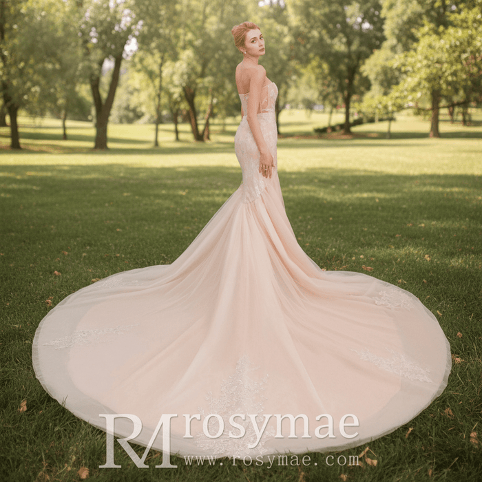 Mermaid Boho Wedding Dress Strapless Bridal Wedding Gown - Rosymae