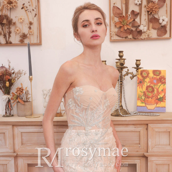 Mermaid Boho Wedding Dress Strapless Bridal Wedding Gown - Rosymae