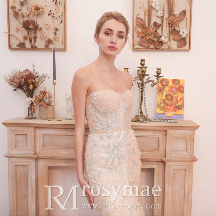 Mermaid Boho Wedding Dress Strapless Bridal Wedding Gown - Rosymae