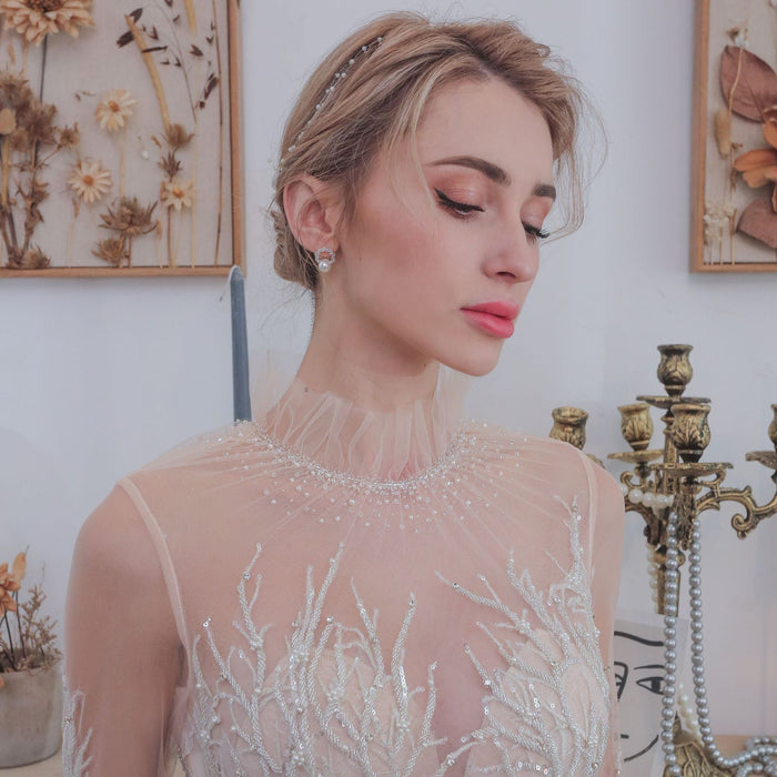 Mermaid Lace Wedding Dresses with High Neck Long Sleeves - Rosymae