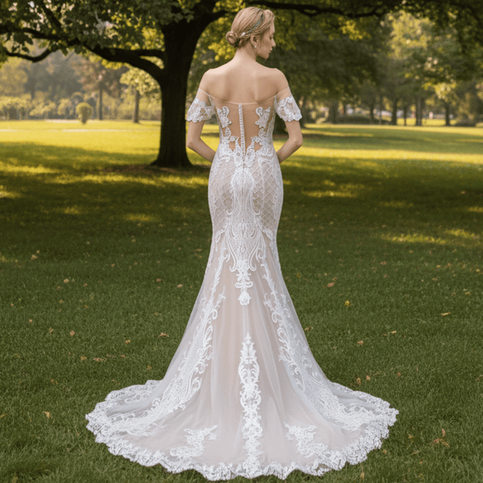Mermaid Off The Shoulder Lace Wedding Dresses with Court Train - Rosymae