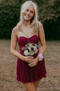 Metallic Strapless A-Line Sweetheart Empire-Waist Pleated Short Homecoming Dress