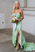 Mint Strapless Sweetheart Mermaid Satin Sleeveless Long Prom Dress