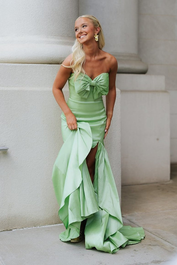 Mint Strapless Sweetheart Mermaid Satin Sleeveless Long Prom Dress