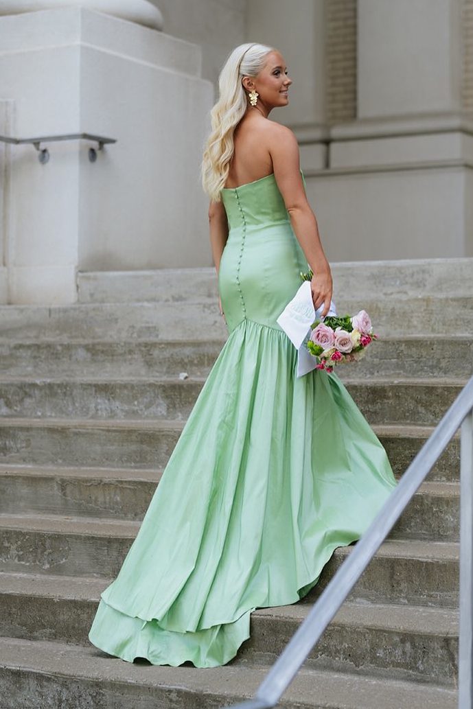 Mint Strapless Sweetheart Mermaid Satin Sleeveless Long Prom Dress