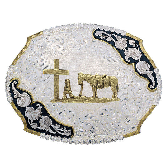 Montana Silversmith Antique Leaves Western Belt Buckle with Christian Cowboy