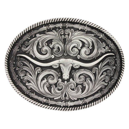 Montana Silversmiths Rope and Barbed Wire Longhorn Classic Impressions Attitude Buckle