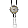 Montana Silversmiths Silver and Gold Engraved Button Bolo Tie