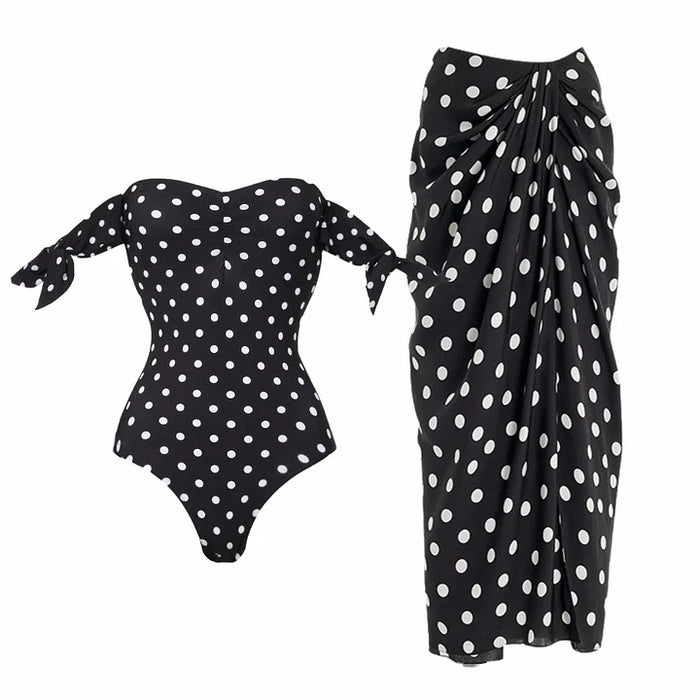 Mustic Off-Shoulder Swimsuit Set - Black