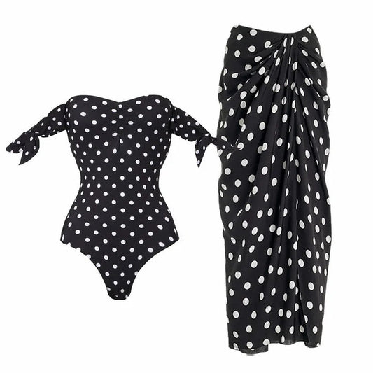 Mustic Off-Shoulder Swimsuit Set - Black