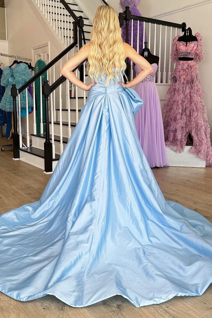 Neon Pink Strapless A-Line Prom Dress with Bow