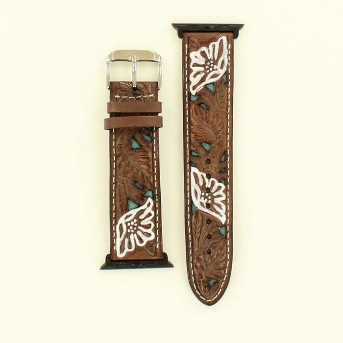 Nocona White Tooled Floral Apple Watch Band
