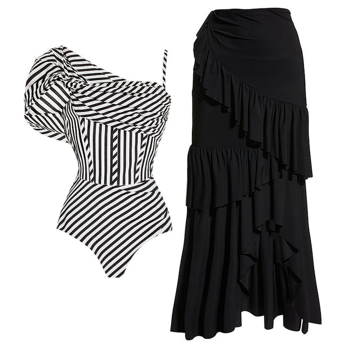 Nyoka Off-Shoulder Swimsuit  Set - Black