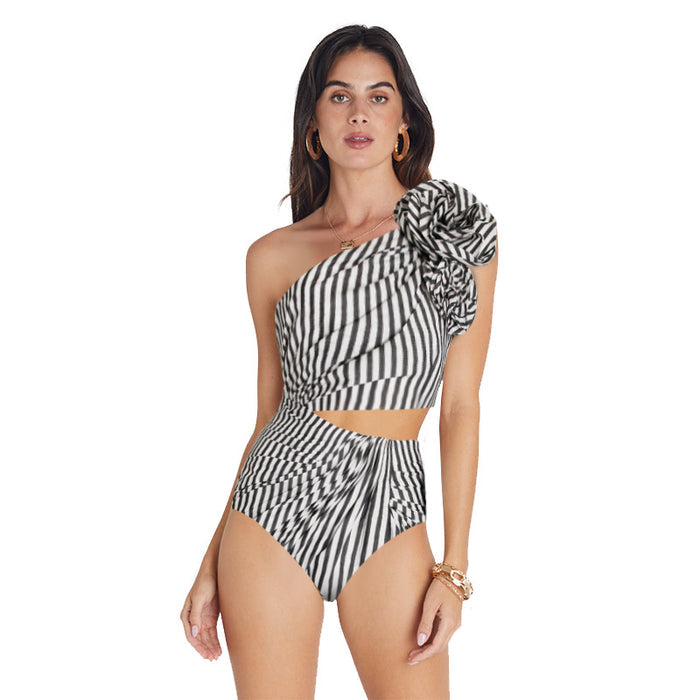Nyoka One Shoulder Full Sleeve Swimsuit Set - Black