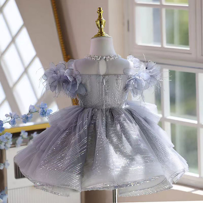 O-Neck Pearled Tiered Flower Girl Princess Dress Luxury D040