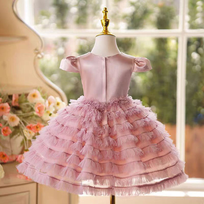 O-Neck Satin Flower Girl Dress With Tulle Pink J794