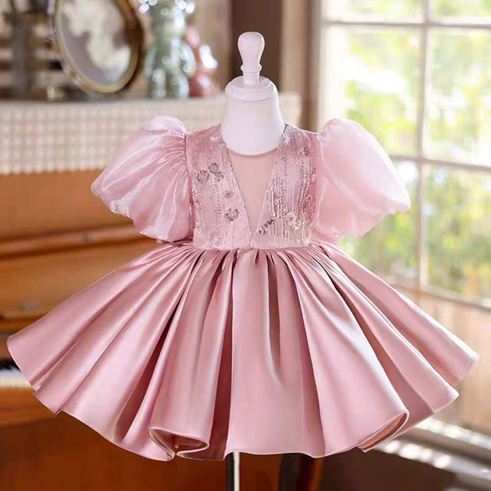 O-Neck Sequined Satin Flower Girl Dress Ball Gown J827