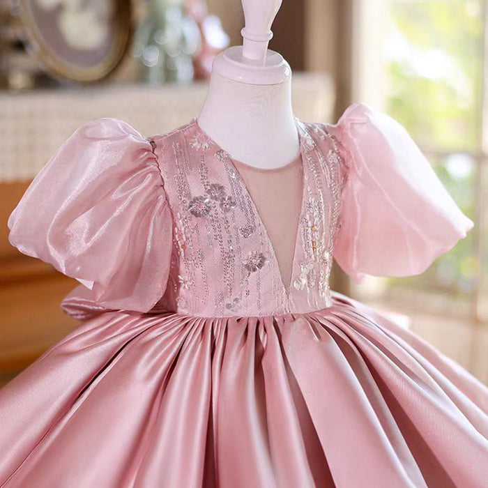 O-Neck Sequined Satin Flower Girl Dress Ball Gown J827