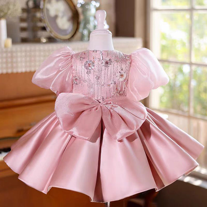 O-Neck Sequined Satin Flower Girl Dress Ball Gown J827