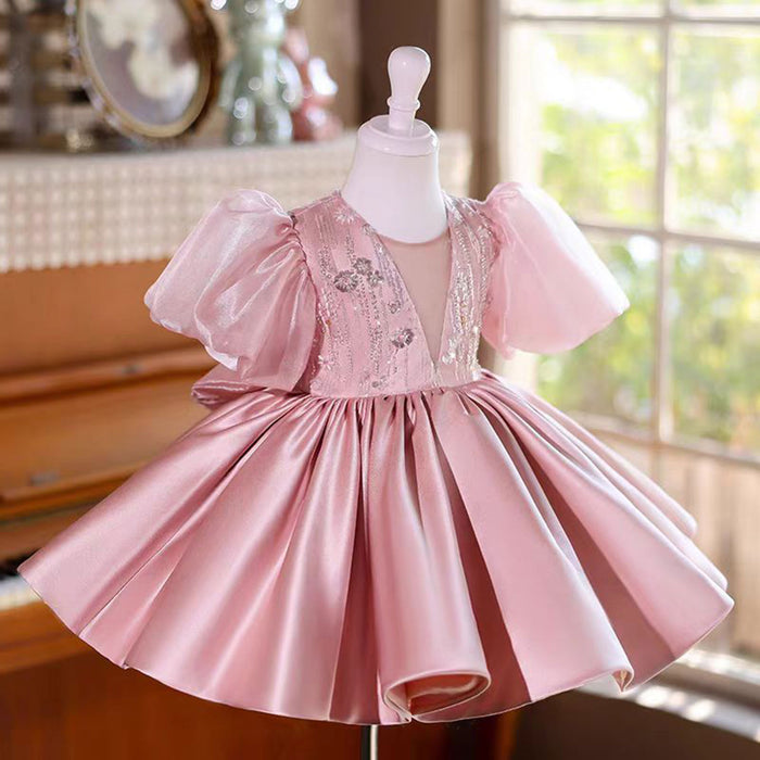 O-Neck Sequined Satin Flower Girl Dress Ball Gown J827