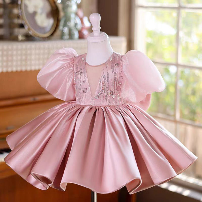 O-Neck Sequined Satin Flower Girl Dress Ball Gown J827