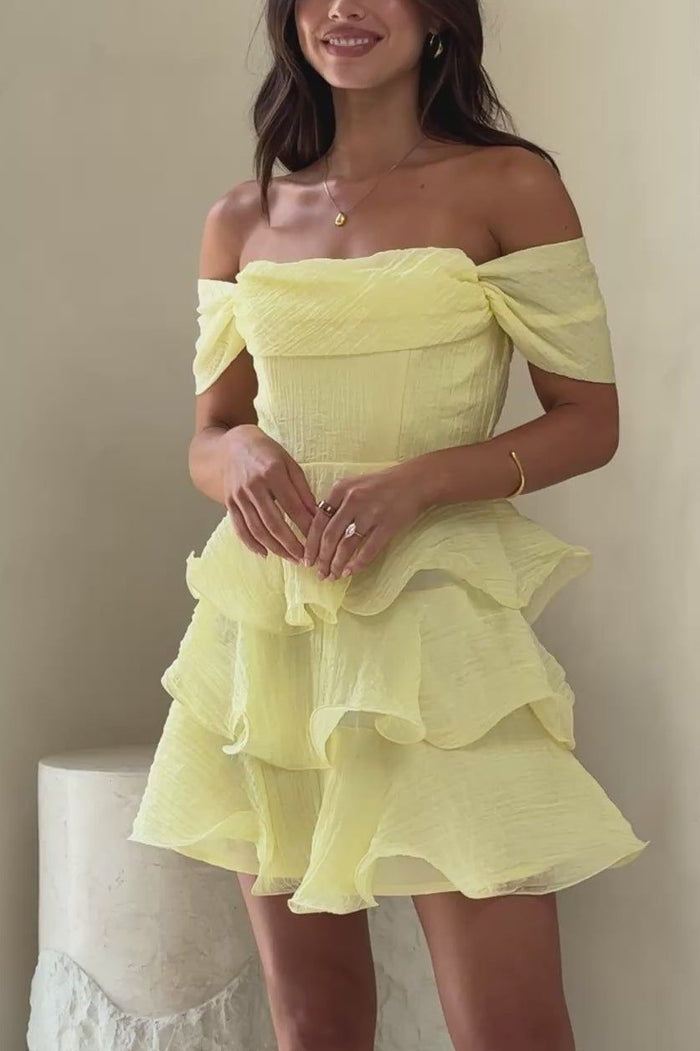 Off-Shoulder A-Line Ruffles Empire-Waist Short Homecoming Dress