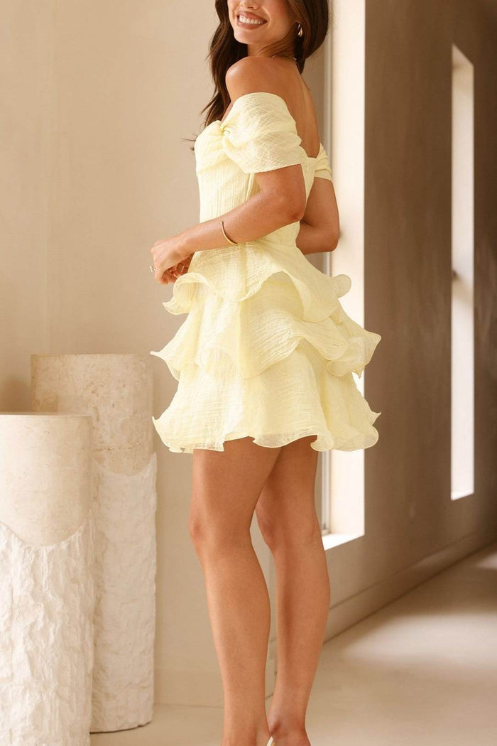 Off-Shoulder A-Line Ruffles Empire-Waist Short Homecoming Dress