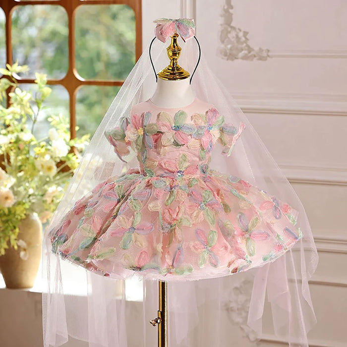 Off-Shoulder Applique Dubai Flower Girl Dress Turquoise D070