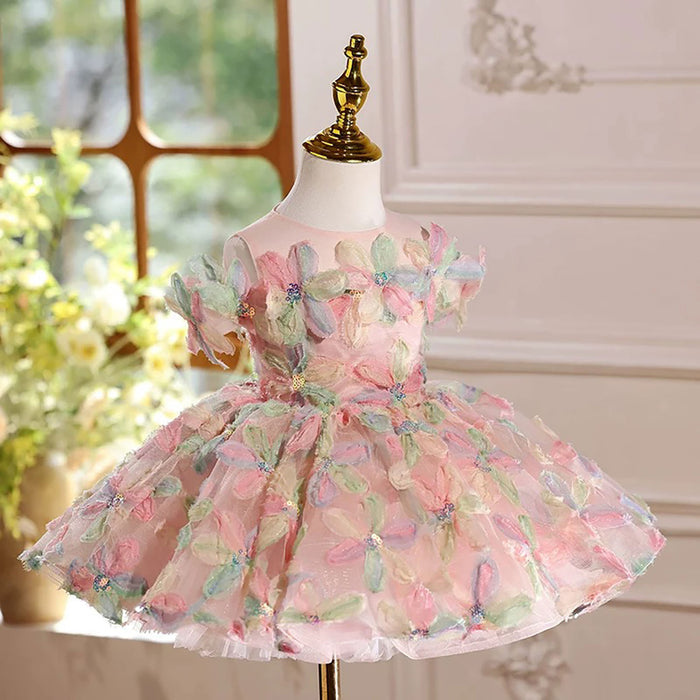 Off-Shoulder Applique Dubai Flower Girl Dress Turquoise D070
