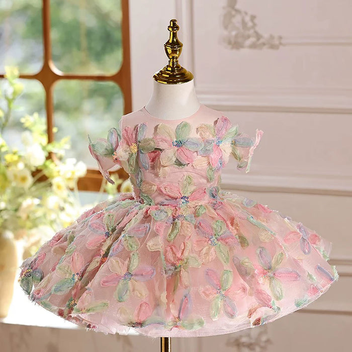 Off-Shoulder Applique Dubai Flower Girl Dress Turquoise D070