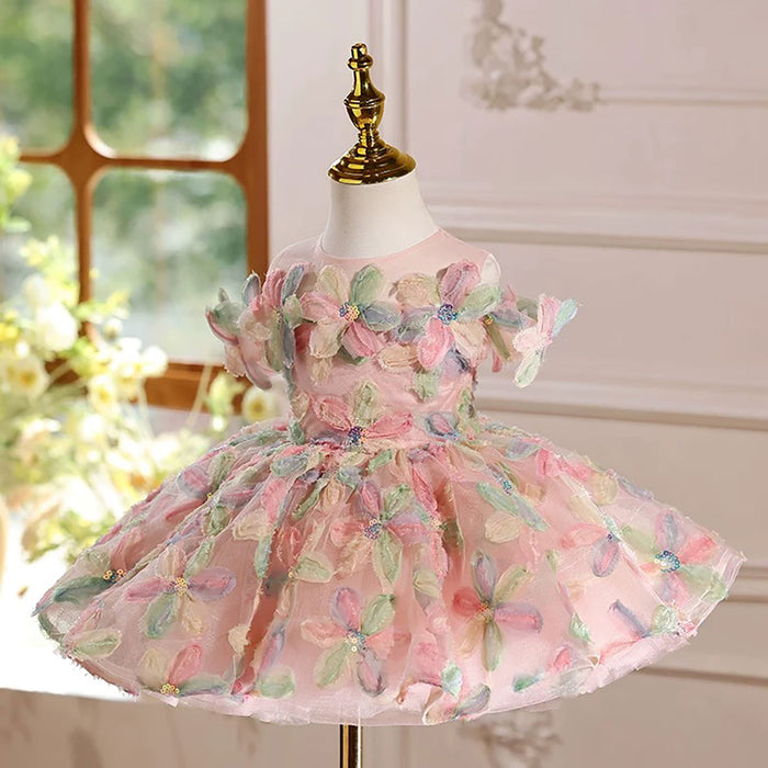 Off-Shoulder Applique Dubai Flower Girl Dress Turquoise D070