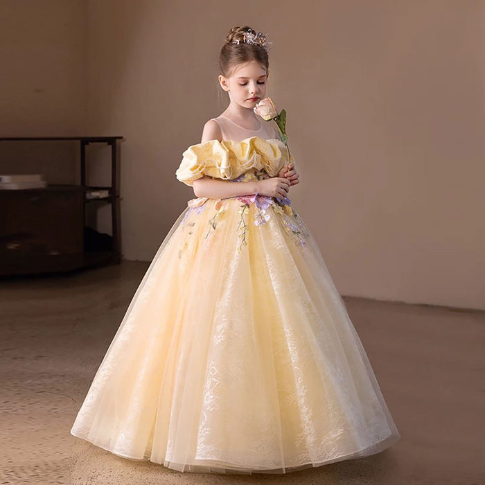 Off-Shoulder Applique Pearled Flower Girl Dress Princess D301