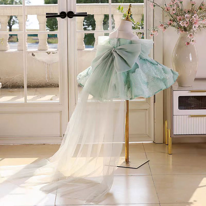 Off-Shoulder Butterfly Decoration Flower Girl Dress With Bow D050