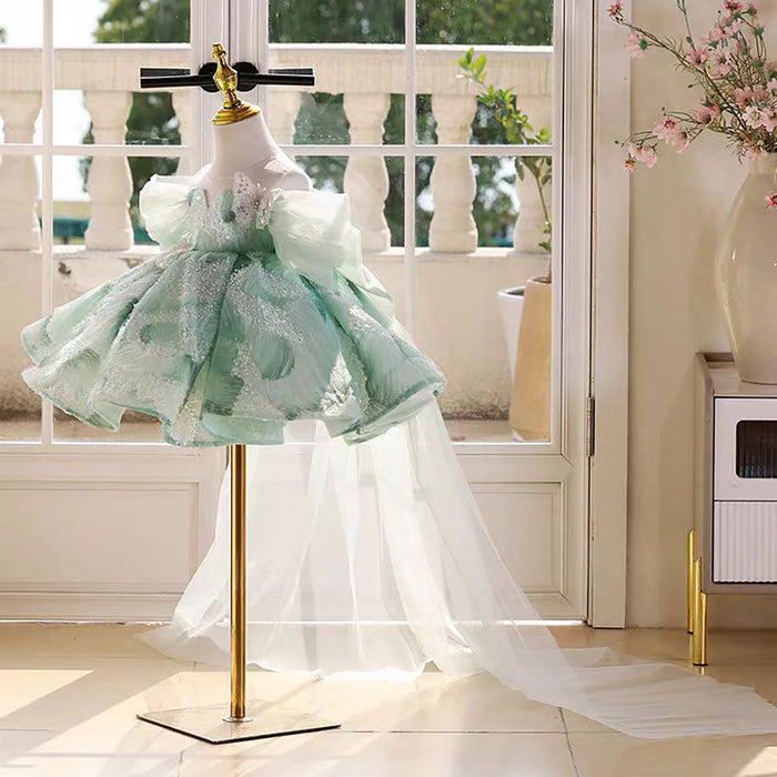 Off-Shoulder Butterfly Decoration Flower Girl Dress With Bow D050