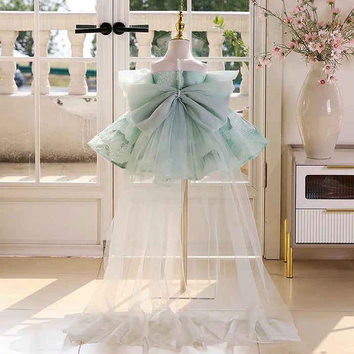 Off-Shoulder Butterfly Decoration Flower Girl Dress With Bow D050