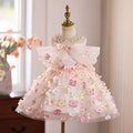 Off-Shoulder Pearl Necklace Applique A-Line Girl Dress D015