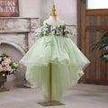 Off-Shoulder Ruffled Pearled Green Tulle Flower Girl Dress J551