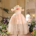 Off-Shoulder With Applique Detail Pink Flower Girl Dress D036