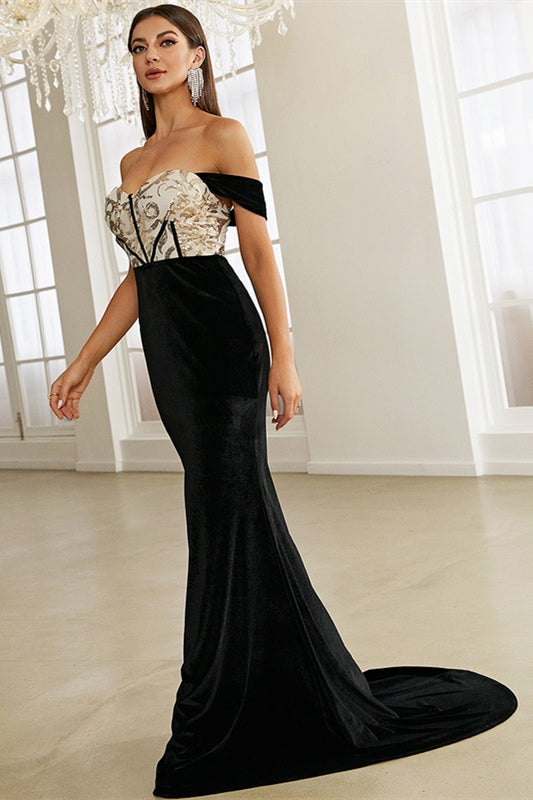 Off-the-Shoulder Corset Mermaid Long Formal Dress