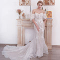 Off the Shoulder Sleeve Lace Mermaid Wedding Dress - Rosymae