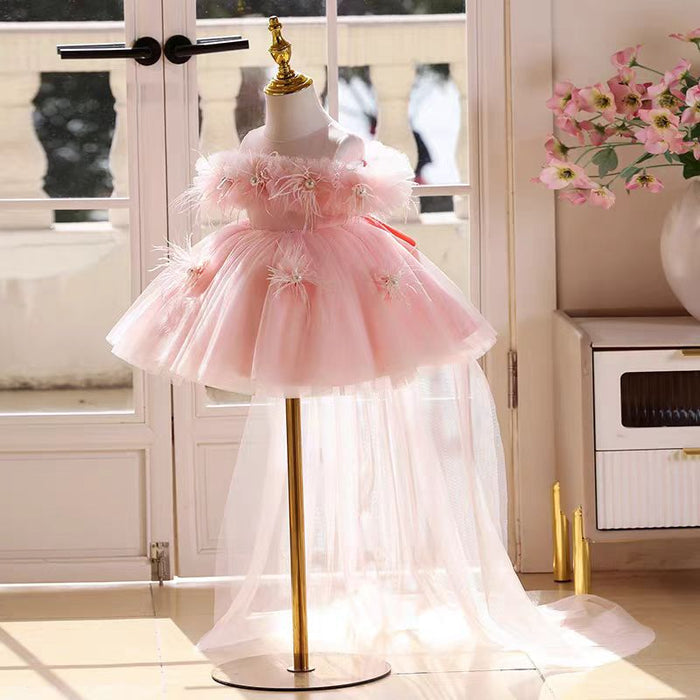 Off White Knee Length 1st Birthday Flower Girl Dress J414A