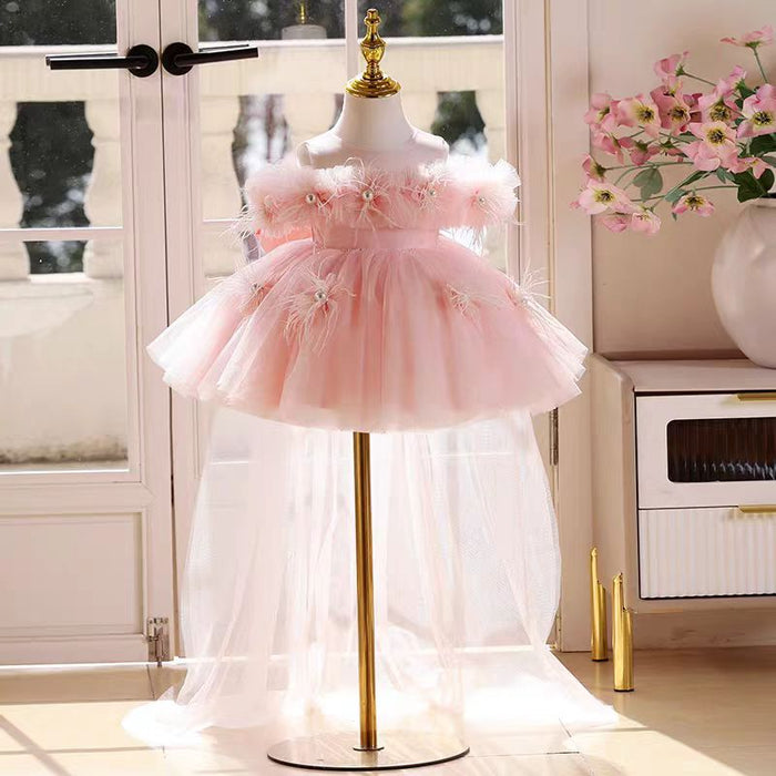 Off White Knee Length 1st Birthday Flower Girl Dress J414A