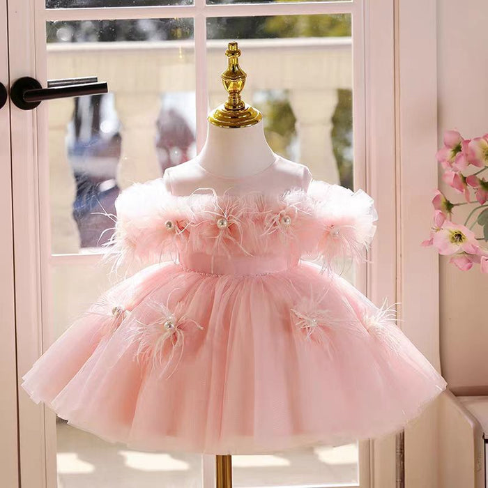 Off White Knee Length 1st Birthday Flower Girl Dress J414A