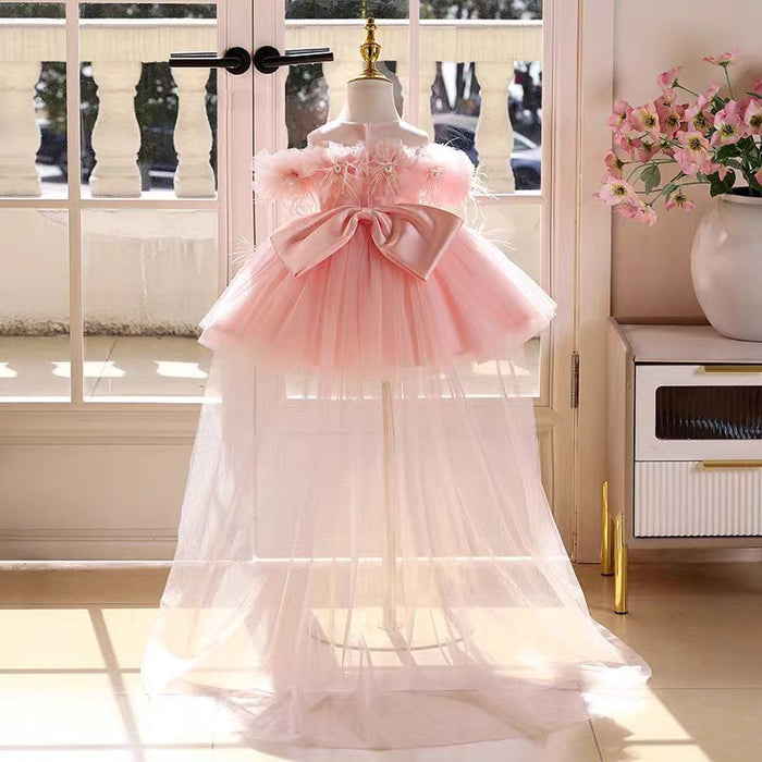 Off White Knee Length 1st Birthday Flower Girl Dress J414A