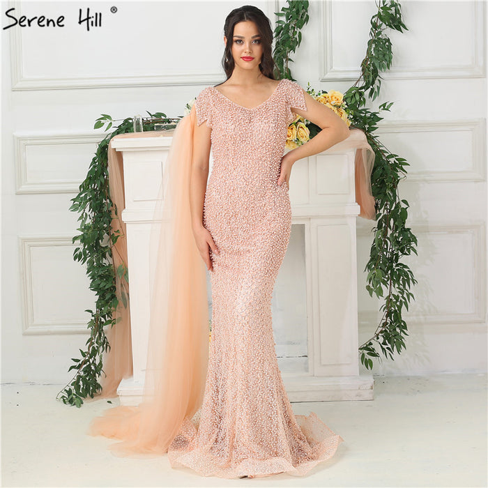 On Sale No Return No Refund Peach Pearl Mermaid Evening Dresses Evening Gowns LA6642 - SERENE HILL