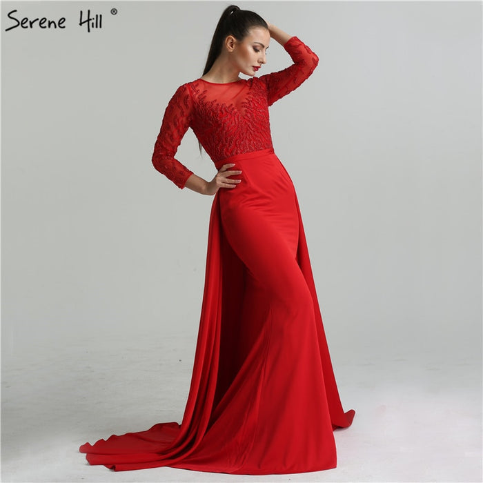On Sale No Return No Refund Red Black Beading Mermaid Evening Dresses LA6275 - SERENE HILL