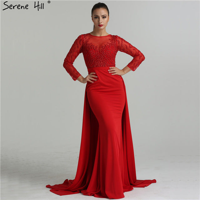 On Sale No Return No Refund Red Black Beading Mermaid Evening Dresses LA6275 - SERENE HILL