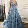 On Sale no return no refund Sale Deep-V Tulle Evening Dresses Appliques Pearls Sleeveless LA6482 - SERENE HILL